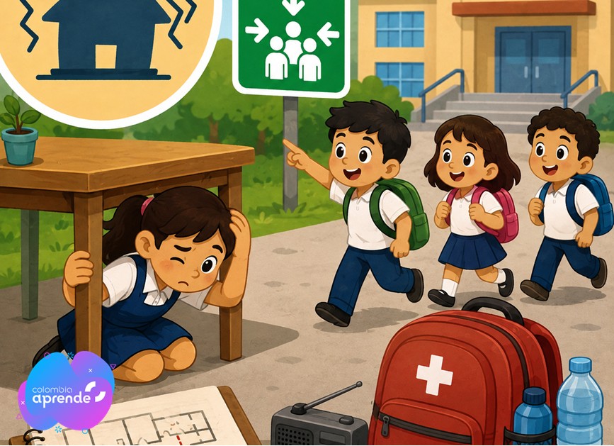 Niños pequeños refugiándose de un temblor