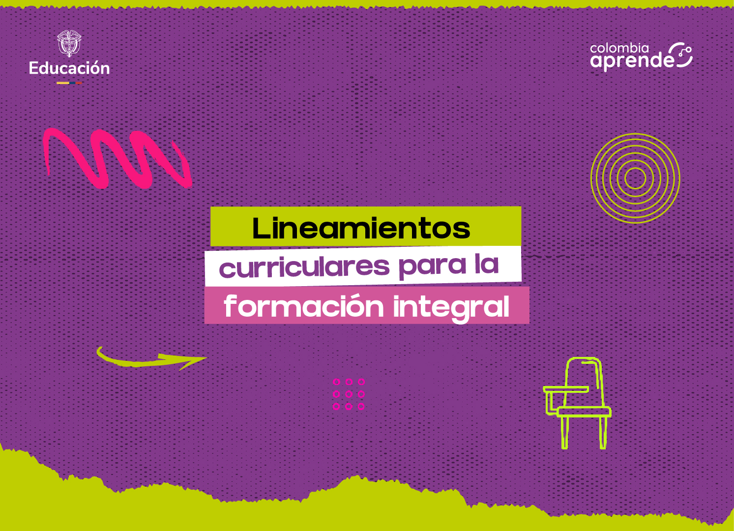 Fondo morado con verde en donde se destacan los textos lineamientos curriculares para la formacion integral