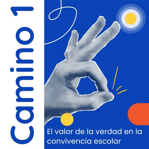 Fondo azul, figuras decorativas, mano haciendo gesto, título del recurso