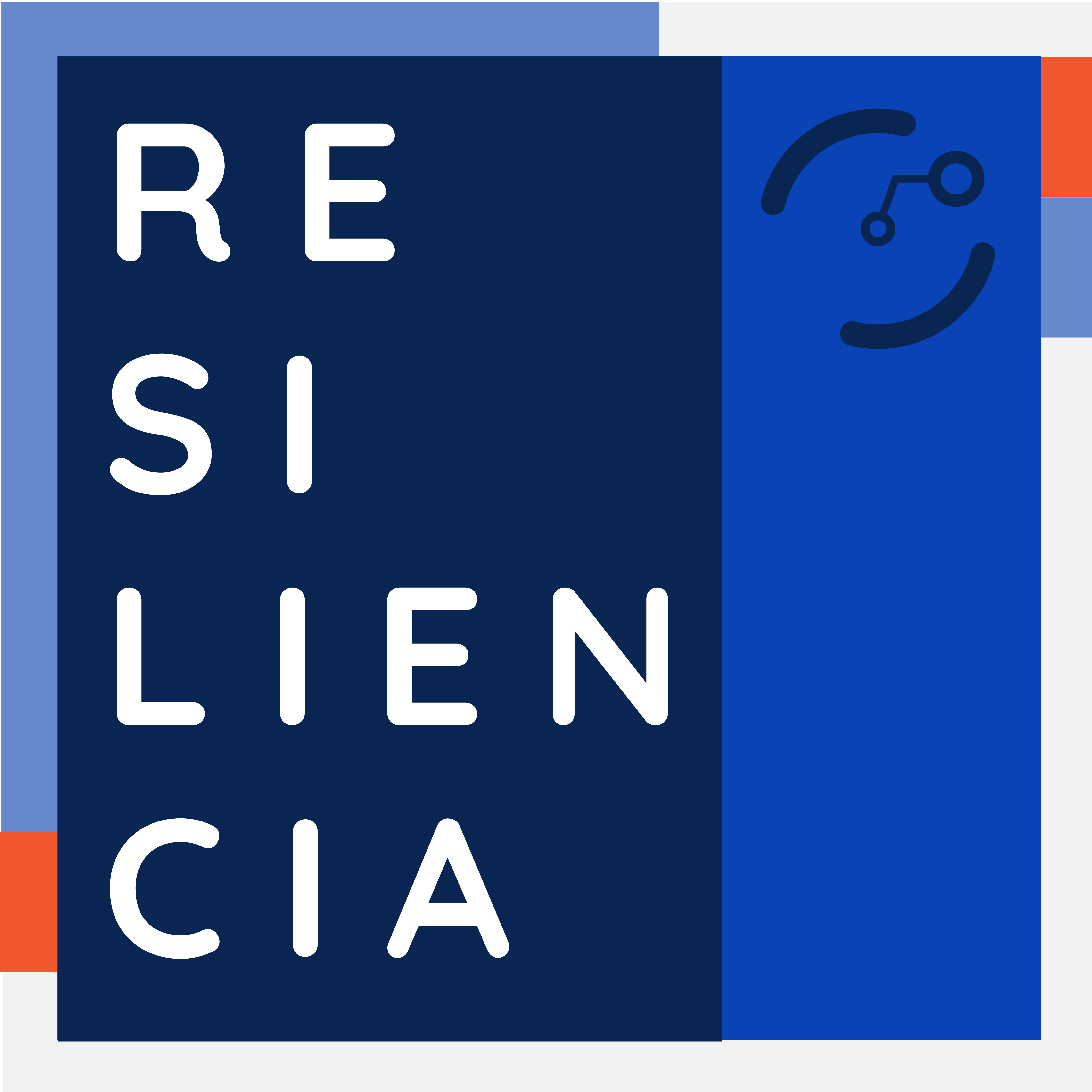 Fondo azul con título alineado a la izquierda con la inscripción "Resiliencia" en mayúscula sostenida