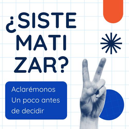 Título del recurso, símbolos color azul y naranja y mano haciendo un gesto 