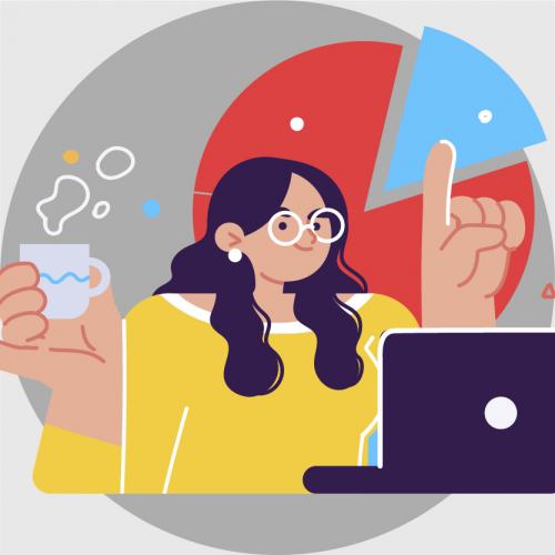 Ilustración de una niña en internet