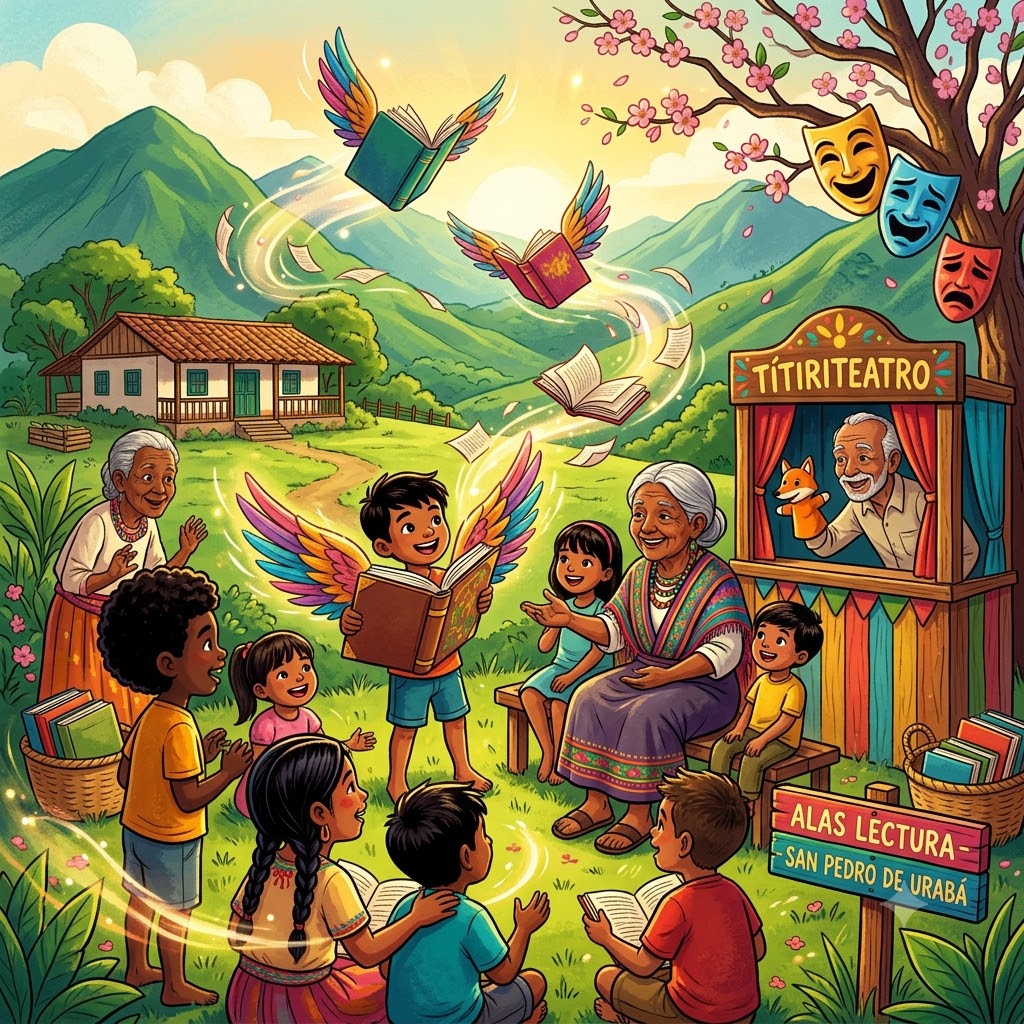 Alas lectura". Describe la institución educativa: I.E. San Pedro de Urabá, ubicada en Antioquia, ciudad de San Pedro de Urabá. El rector es Evaristo Díaz. Incluye logotipos del Ministerio de Educación de Colombia, UNESCO y CERLALC en la parte inferior. Estructurado con tablas.