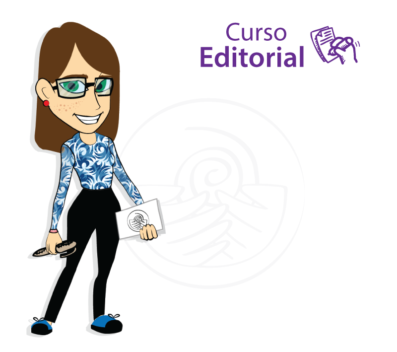 Mujer con un lapiz en su mano derecha y una libreta en su mano izquierda. Vestida con pantalon oscuaro, camisa y usa gafas.