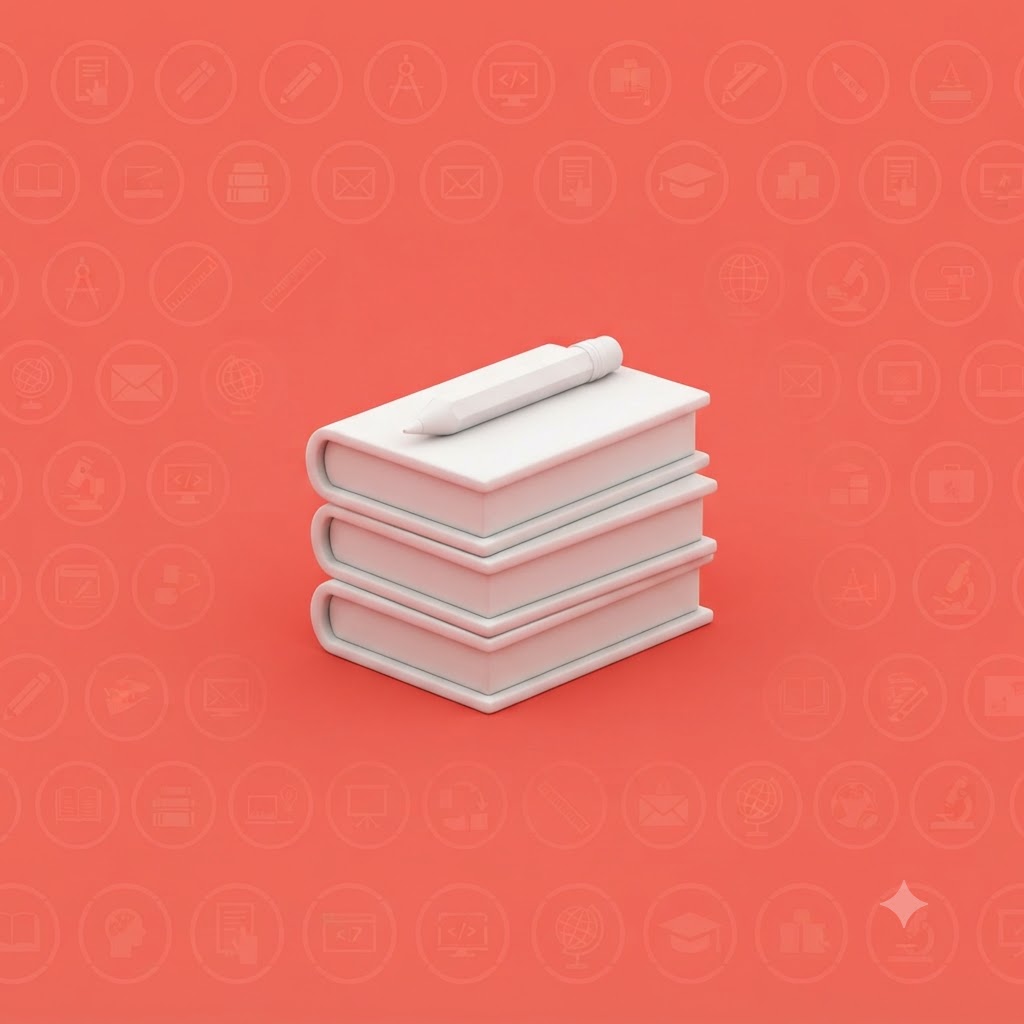 Portada de curso, fondo rojo con patrones de iconos escolares tenues. En el centro, un recuadro blanco con el logo multicolor "Aulas sin fronteras". Debajo del logo, un icono circular rojo con tres libros blancos apilados.
