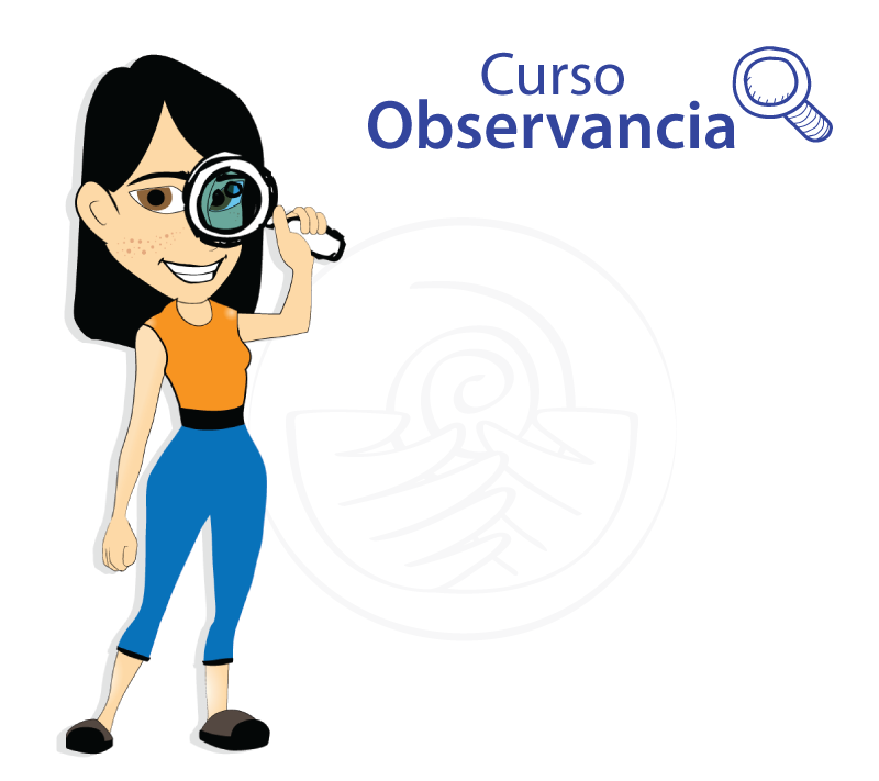 Imagen de mujer con una lupa en su mano izquierda delante de su ojo izquierdo.