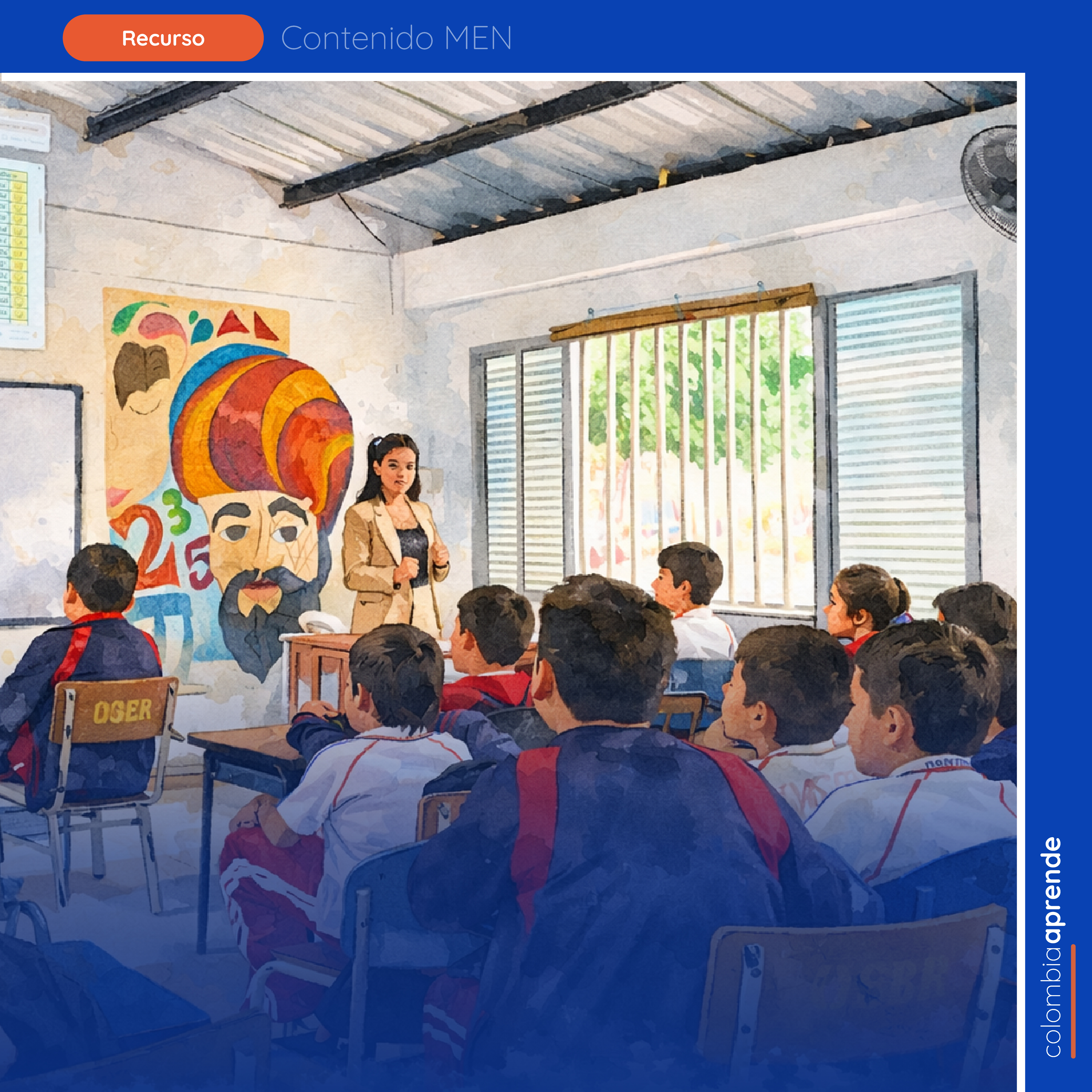Ilustración profesora con estudiantes sentados en clase