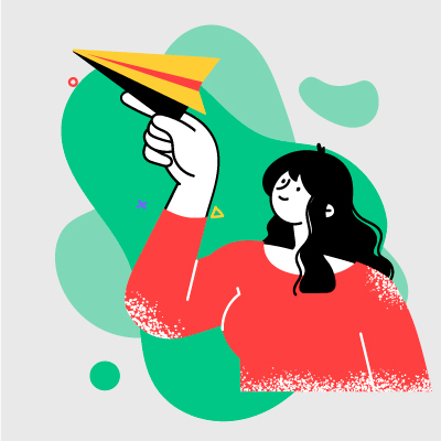ilustración de una mujer con un avión de papel