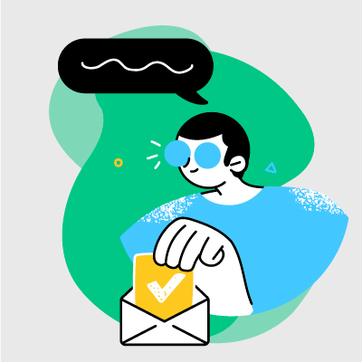 ilustración de un joven con un sobre de correo en la mano