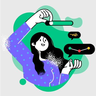 Ilustración de una niña con saco azul sosteniendo mediciones digitales