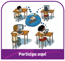 Ilustración de 4 niños trabajando en conjunto en los computadores personales