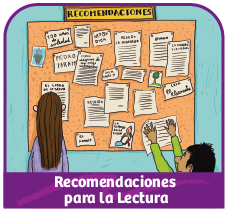 Ilustración de dos niños pegando avisos en una pared de corcho