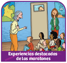 Ilustración de una persona hablando a varios niños sentados en un aula de clase