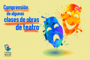 La vida real y el teatro En la imagen aparece el dibujo de una máscara azul representando una cara triste y una máscara anaranjada representando una cara feliz. Texto: Comprensión de algunas clases de obras de teatro