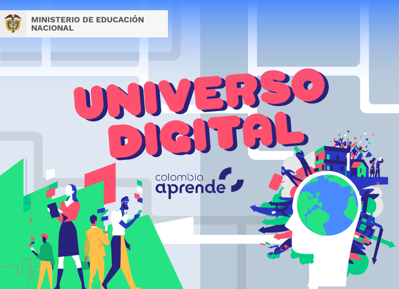 Ilustración Universo Digital. Mapamundi dentro de una silueta de cabeza.