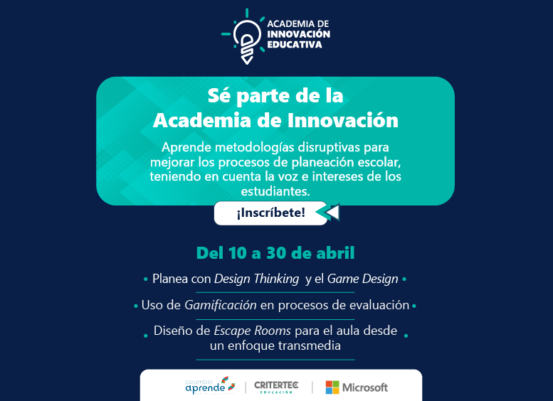 Texto con la información de la convocatoria, en fondo azul con el título Sé parte de la academia de innovación