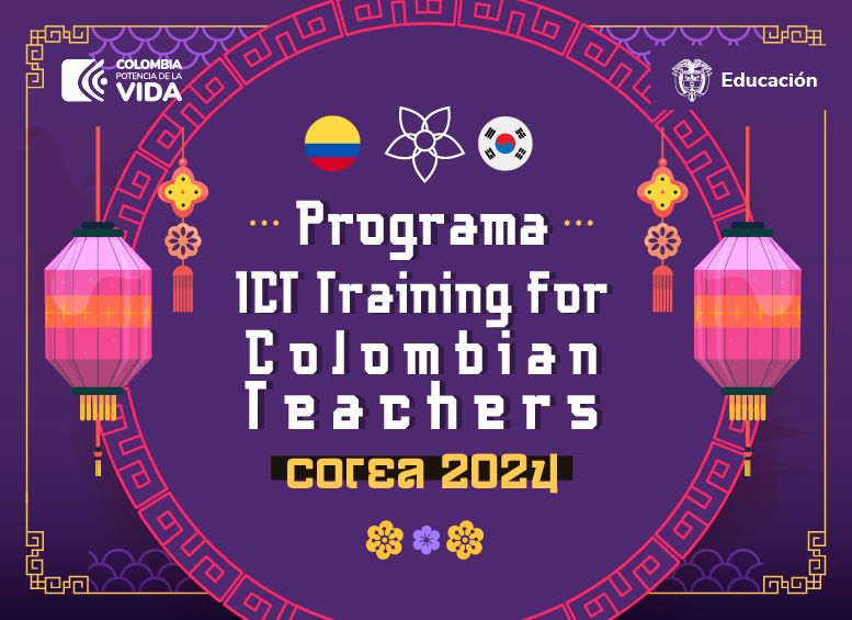 Banner que dice Programa ICT Training for Colombian Teachers Corea 2024, en fondo morado