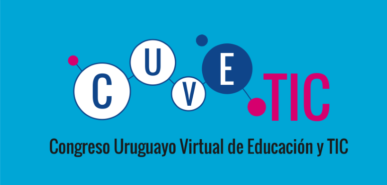 Imagen en fondo azul claro con letras en circulos que dicen cuvetic. Debajo, en letras de color azul oscuro dice Congreso Uruguayo Virtual de Educación y TIC