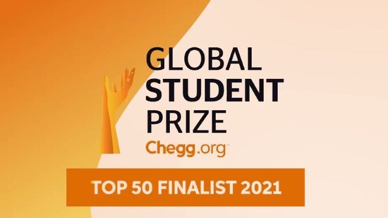 imagen de fondo blanco y naranja con letras negras que dicen global student prize