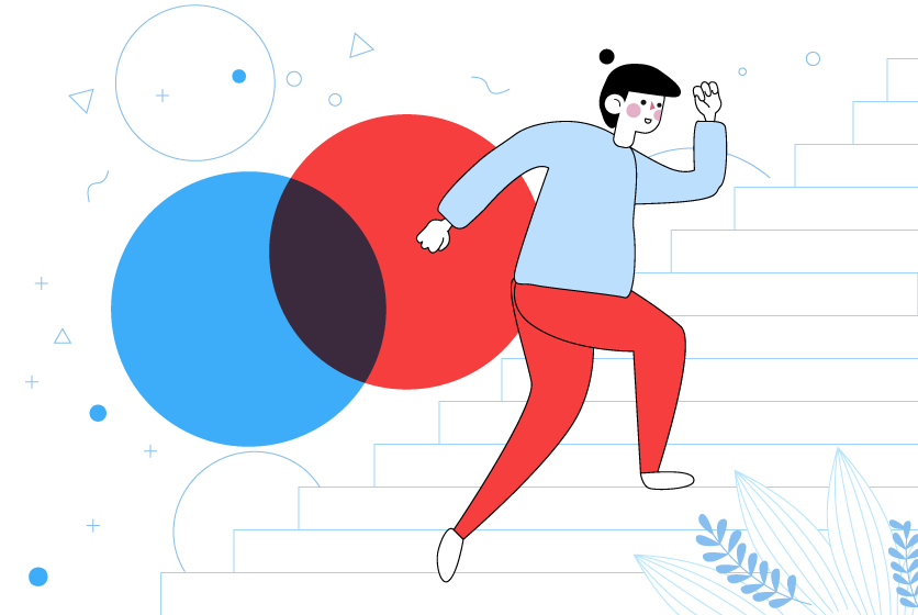 Ilustración de un joven subiendo escaleras 