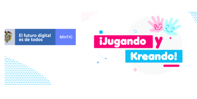 Logo de jugando y creando. Fondo blanco y letras de color fucsia y aguamarina