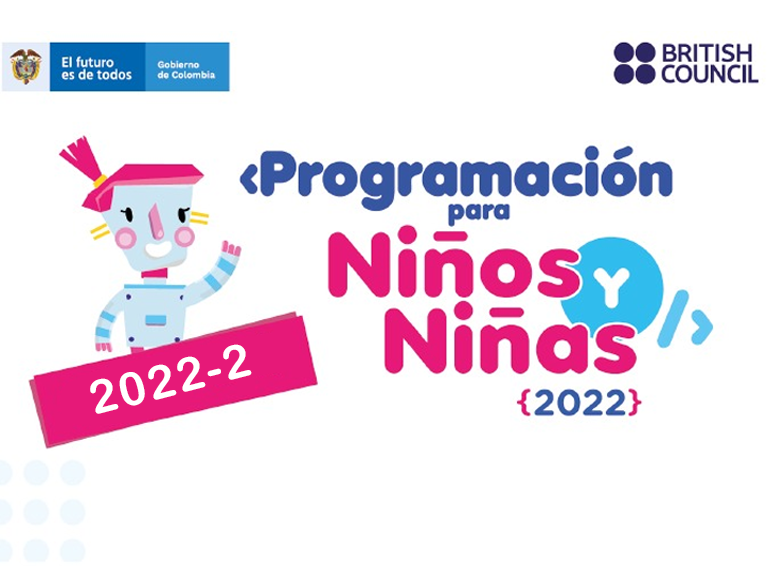Pieza gráfica con logo Programación para niños y niñas con un robot ilustrado