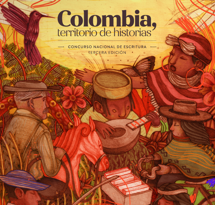 Portada libro_Colombia_territorio_de_historias_2022 Campesinos e indigenas tocando instrumentos musicales