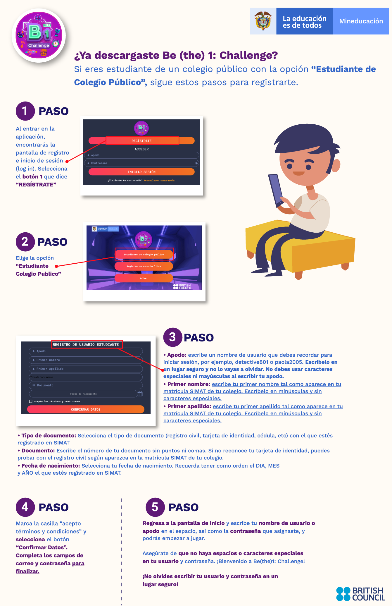 Pasos para registrarse opción estudiante de colegio público