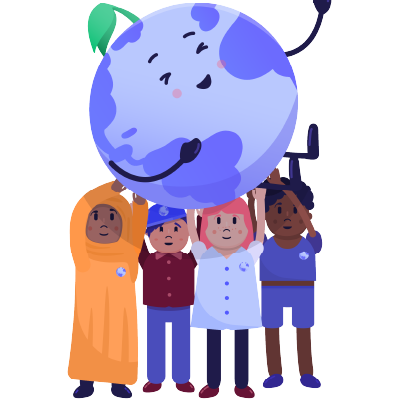 Banner Libros para niños y niñas entre 6 a 10 años Ilustración niños cargando planeta