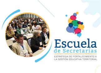 Ecard Escuela de Secretarías Ilustración mapa de Colombia y fotografía de encuentros territoriales