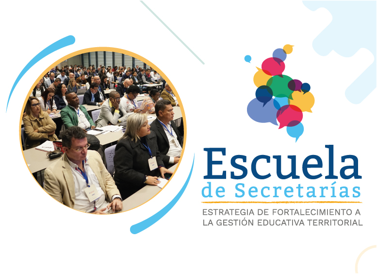 Ecard Escuela de Secretarías Ilustración mapa de Colombia y fotografía de encuentros territoriales de secretarios de educación